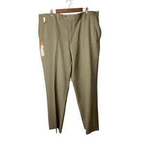 Haggar Men's Khaki Repreve Stria Flat Front No Cuff Dress Pants Size 44X32